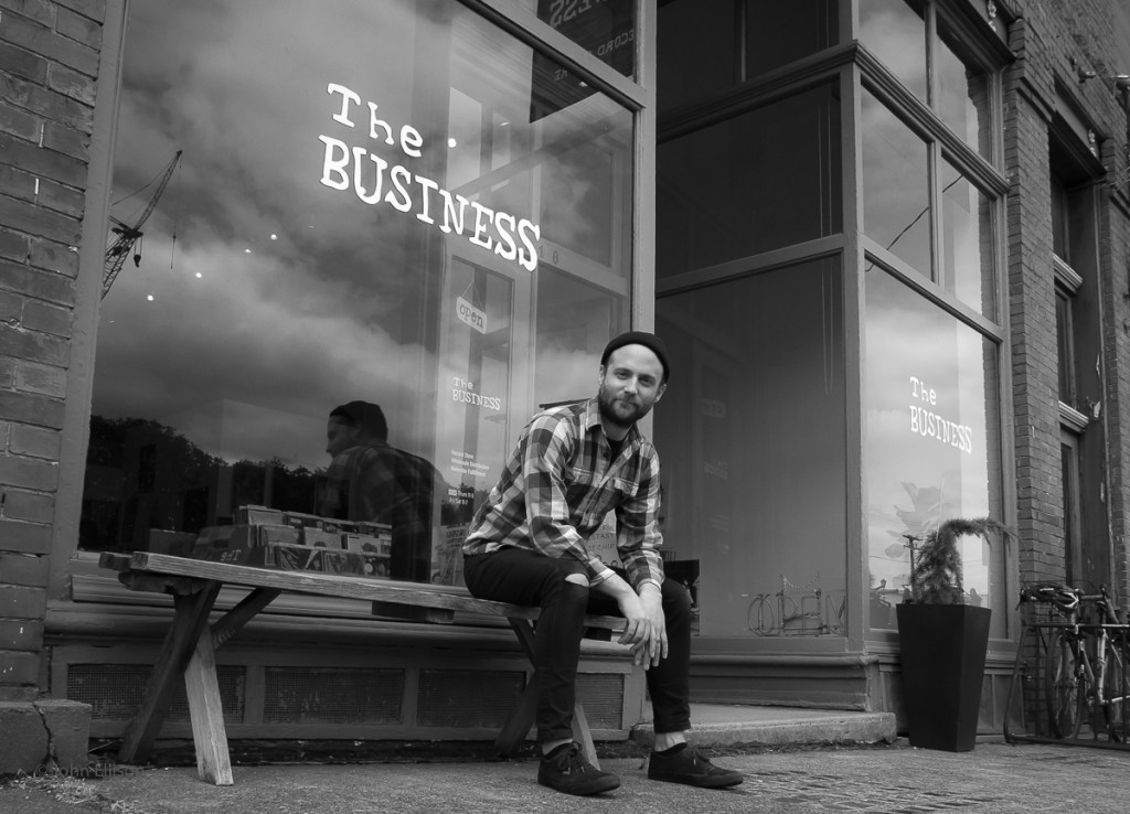Nick Rennis in front of his record shop, The Business, in Anacortes