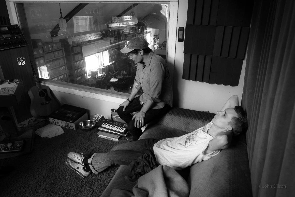 John and Dick listening to playback in the Unknown Studio.
