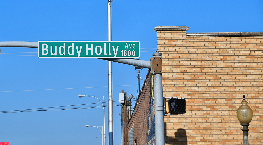 Photo of "Buddy Holly" street sign by Grossinger / Shutterstock.com.