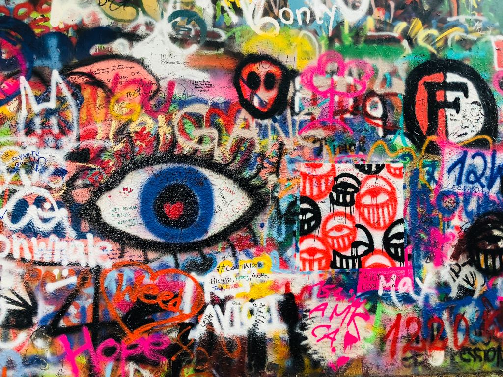 Graffiti wall of eyes