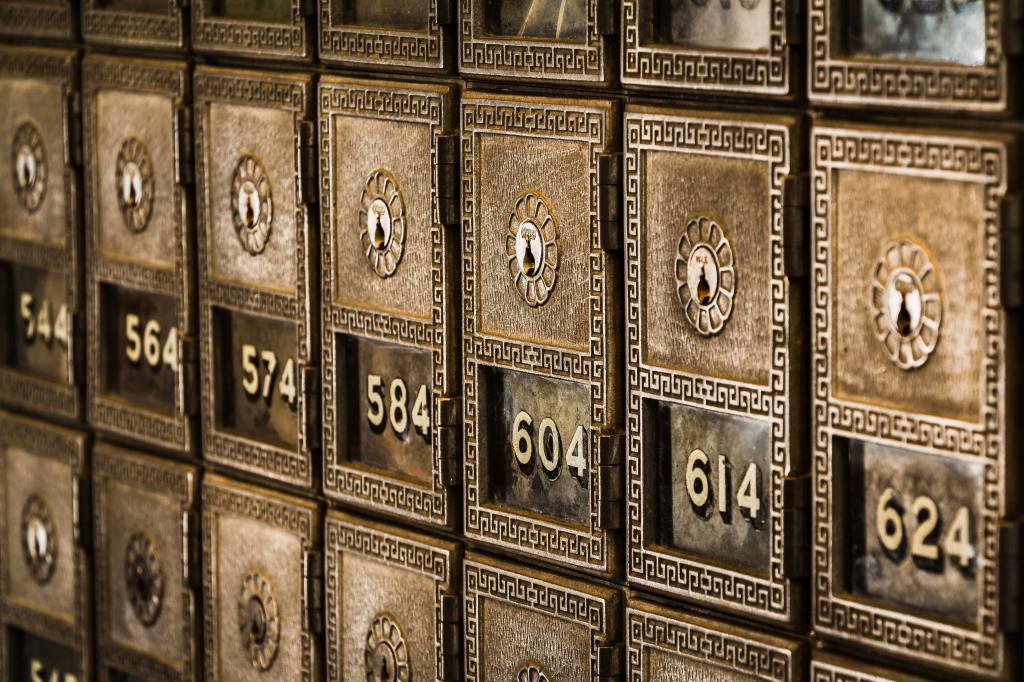 Old mail boxes in an old post office.